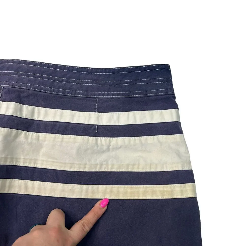Polo Ralph Lauren Mens VTG Striped Swim Trunk Board Shorts Navy Blue White 38